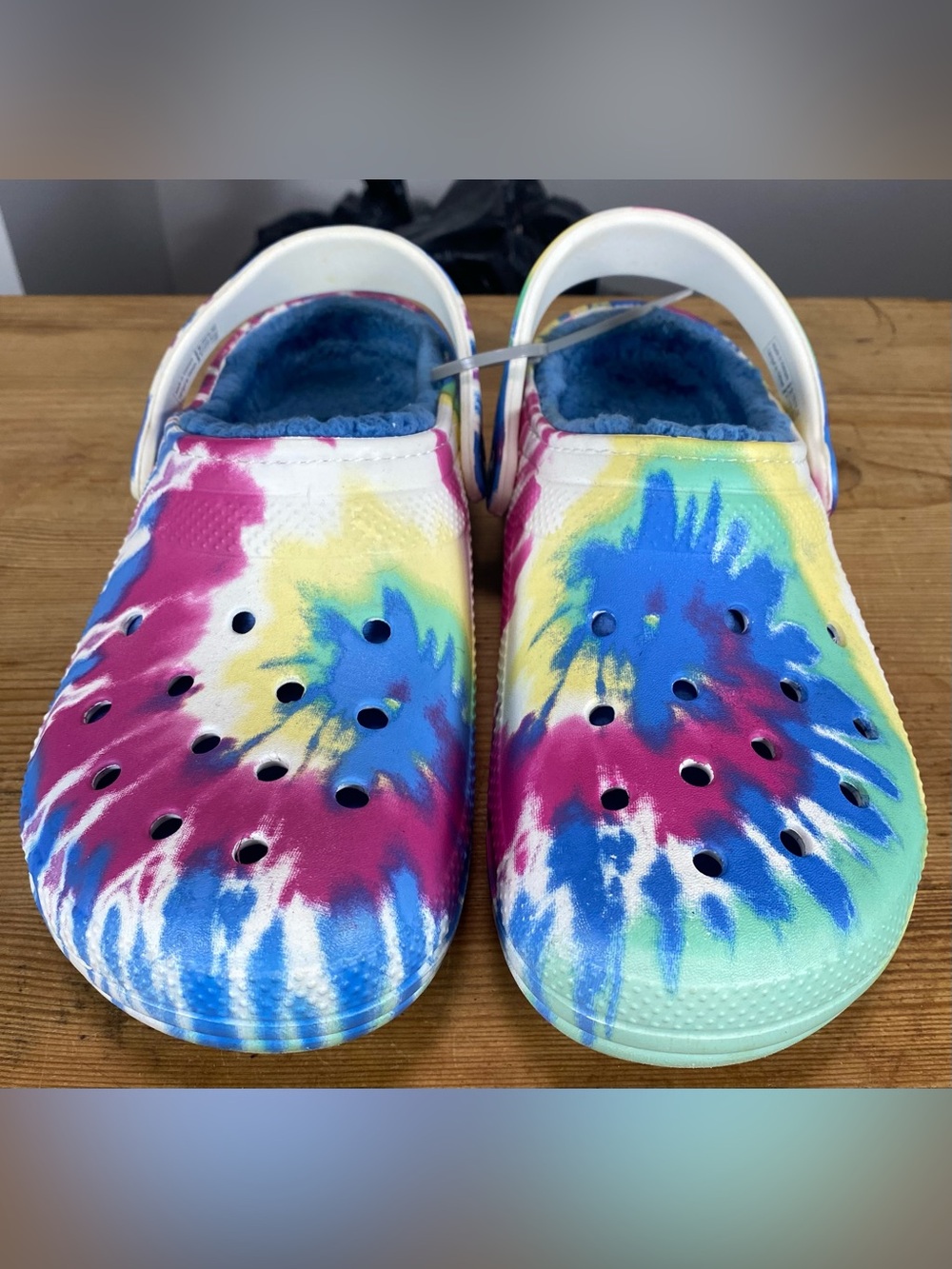 CROCS Tie-Dye Classic Clog in Blue, Pink, Yellow, Green & White
